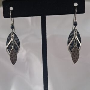 Vintage Mixed Metal Dangle Earrings – Layered Geometric Design – 1.5" Drop
